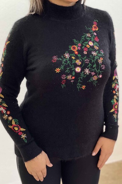 Wholesale Women's Sweater Floral Patterned Embroidered Angora - 18877 | KAZEE - Thumbnail
