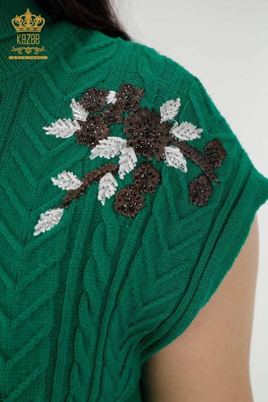 Wholesale Women's Sweater Floral Pattern Green - 30179 | KAZEE