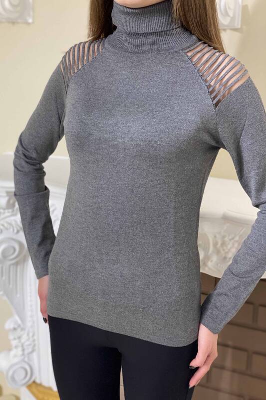 Wholesale Women's Sweater Shoulder Detailed Turtleneck - 15189 | KAZEE