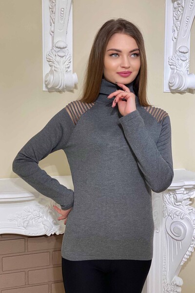 Wholesale Women's Sweater Shoulder Detailed Turtleneck - 15189 | KAZEE - Thumbnail