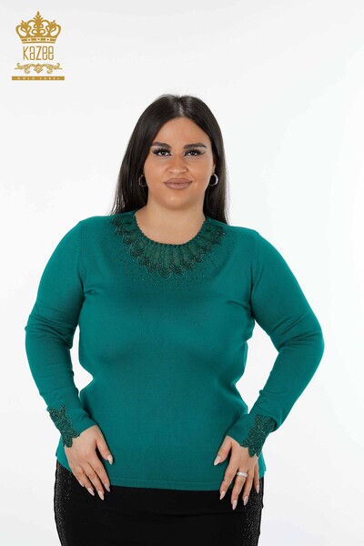 Wholesale Women's Sweater Tulle Detailed Green - 14473 | KAZEE - Thumbnail