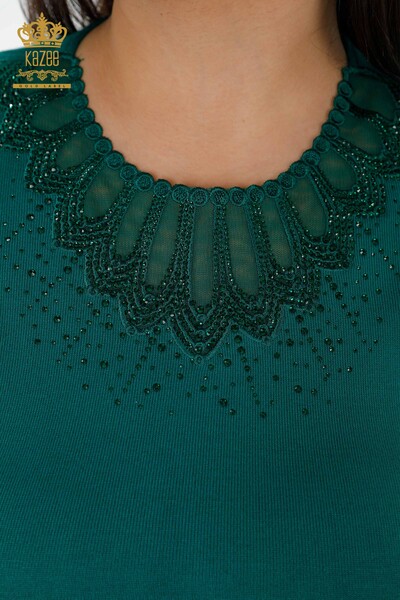 Wholesale Women's Sweater Tulle Detailed Green - 14473 | KAZEE - Thumbnail