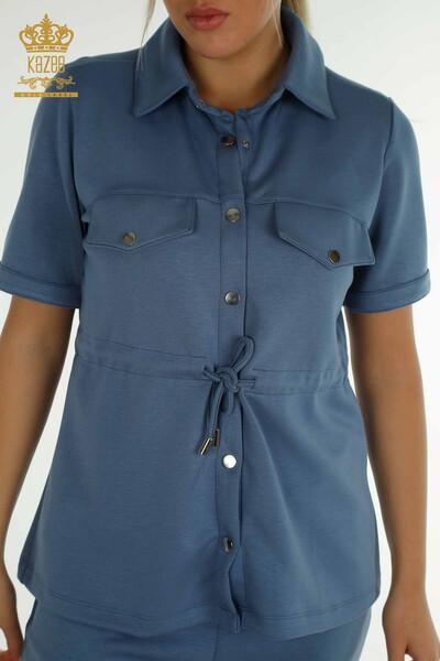 Wholesale Women's Triple Tracksuit Set Button Detailed Indigo - 17633 | KAZEE - 5