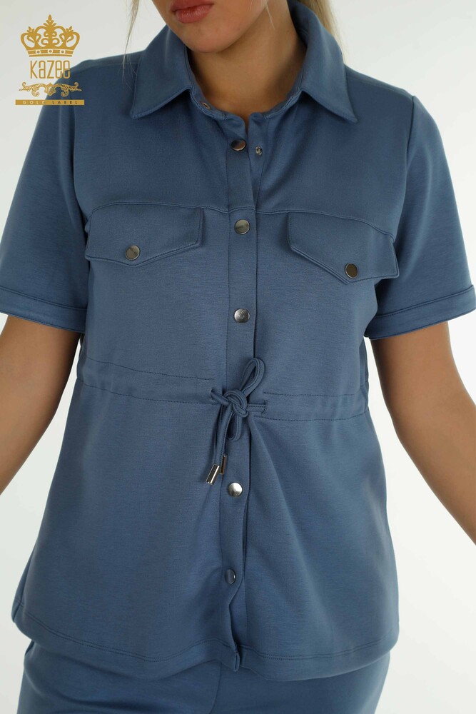 Wholesale Women's Triple Tracksuit Set Button Detailed Indigo - 17633 | KAZEE - 6