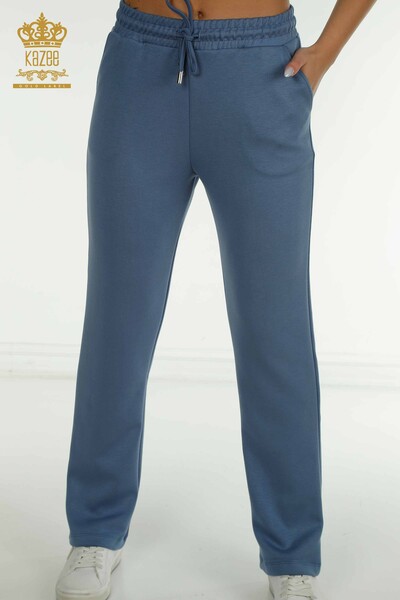 Wholesale Women's Triple Tracksuit Set Button Detailed Indigo - 17633 | KAZEE - 11