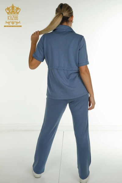 Wholesale Women's Triple Tracksuit Set Button Detailed Indigo - 17633 | KAZEE - 14