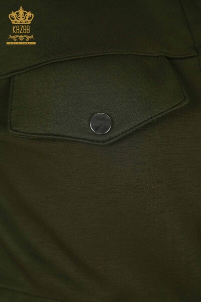 Wholesale Women's Triple Tracksuit Set Button Detailed Khaki - 17633 | KAZEE - Thumbnail