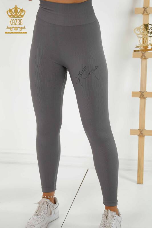 Wholesale Women's Tights - Stone Embroidered - Anthracite - 3269 | KAZEE