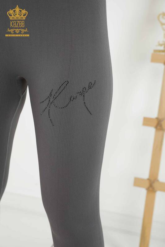 Wholesale Women's Tights - Stone Embroidered - Anthracite - 3269 | KAZEE