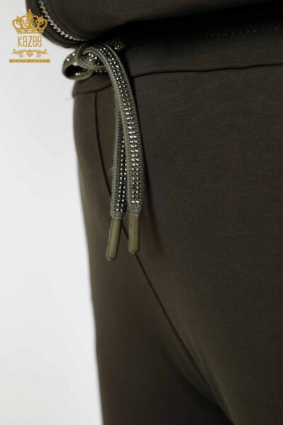Wholesale Women's Tracksuit Set Hooded Letter Detailed Zipper Khaki - 17447 | KAZEE - Thumbnail