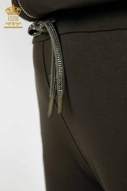 Wholesale Women's Tracksuit Set Hooded Letter Detailed Zipper Khaki - 17447 | KAZEE