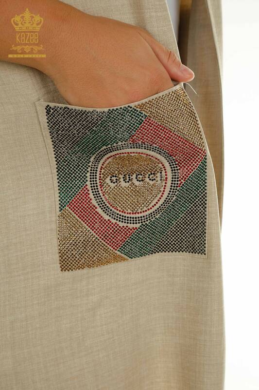 Wholesale Women's Three Piece Suit with Pocket Detail Beige - 2407-4551 | A