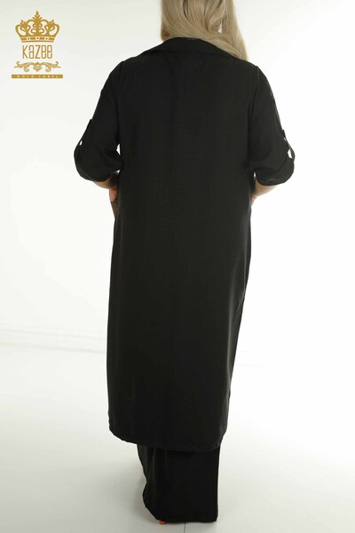 Wholesale Women's Three-piece Suit Black with Pocket Detail - 2407-4551 | A - Thumbnail