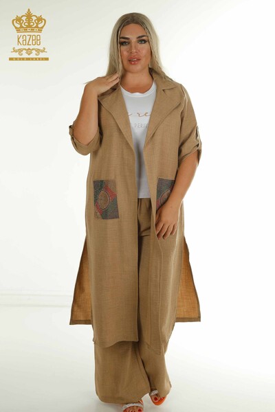 Wholesale Women's Three-piece Suit Pocket Detailed Mink - 2407-4551 | A - Thumbnail