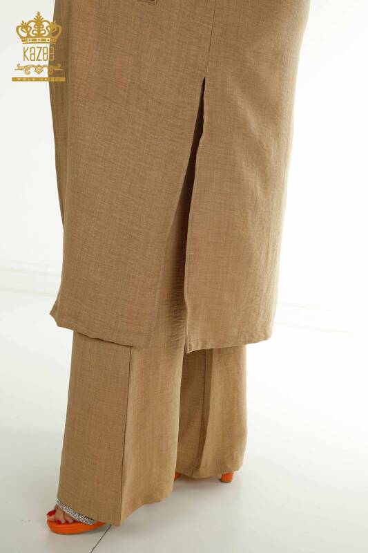 Wholesale Women's Three-piece Suit Pocket Detailed Mink - 2407-4551 | A