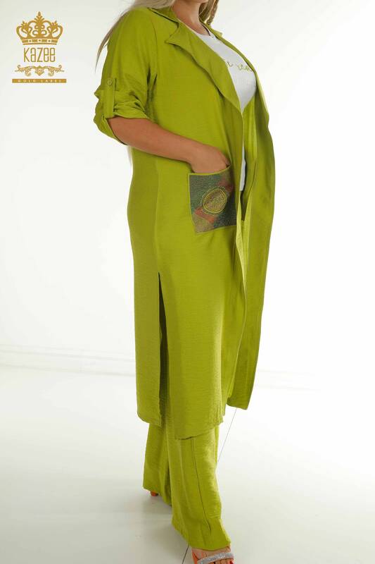 Wholesale Women's Three-piece Suit with Pocket Detail, Pistachio Green - 2407-4551 | A