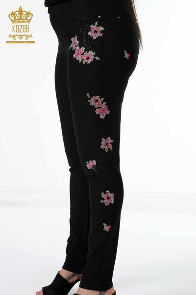 Wholesale Women's Trousers Floral Embroidered Stony Embroidery Viscose - 3410 | KAZEE - Thumbnail