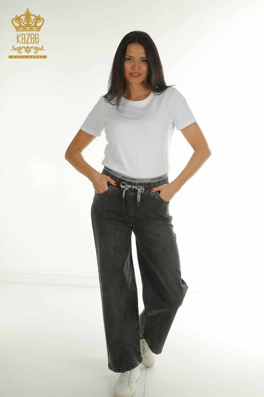 Wholesale Women's Trousers Gray with Letters - 2406-4513 | M