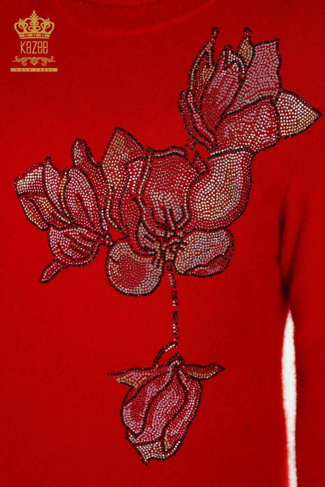 Wholesale Women's Tunic Angora Flower Stone Embroidered Red - 18887 | KAZEE - 5