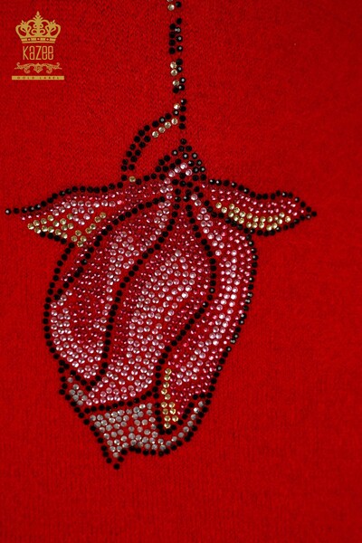 Wholesale Women's Tunic Angora Flower Stone Embroidered Red - 18887 | KAZEE - Thumbnail
