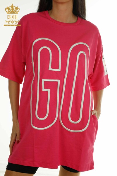 S&M - Wholesale Women's Tunic with Pocket Detail, Pink - 2402-231019 | S&M (1)