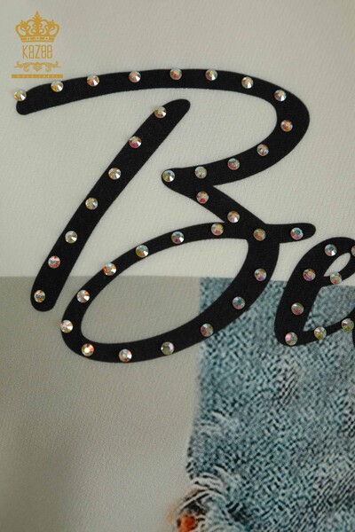 Wholesale Women's Tunic Stone Embroidered Ecru - 2402-231032 | S&M - Thumbnail