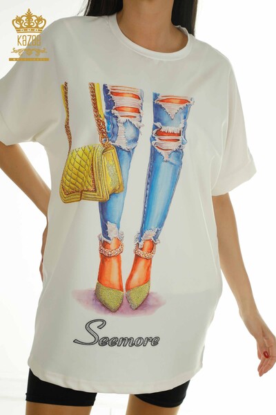 S&M - Wholesale Women's Tunic Stone Embroidered Ecru - 2402-231034 | S&M (1)