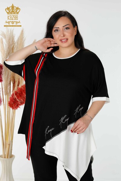 Wholesale Women's Tunic Striped Two Color Black Ecru - 77730 | KAZEE - Thumbnail (2)