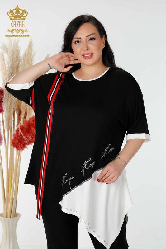 Wholesale Women's Tunic Striped Two Color Black Ecru - 77730 | KAZEE