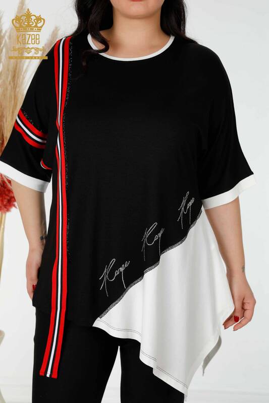 Wholesale Women's Tunic Striped Two Color Black Ecru - 77730 | KAZEE