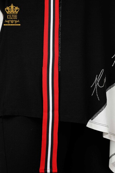 Wholesale Women's Tunic Striped Two Color Black Ecru - 77730 | KAZEE - Thumbnail