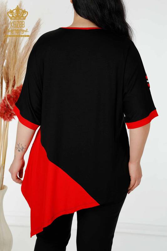 Wholesale Women's Tunic Striped Bicolor Black Red - 77730 | KAZEE