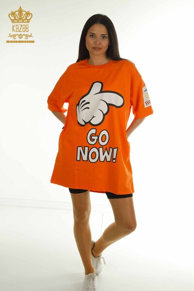 S&M - Wholesale Women's Tunic with Text Detail Orange - 2402-231026 | S&M