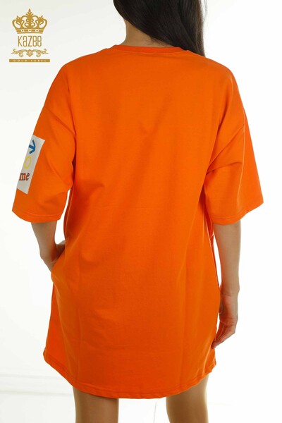 Wholesale Women's Tunic with Text Detail Orange - 2402-231026 | S&M - Thumbnail