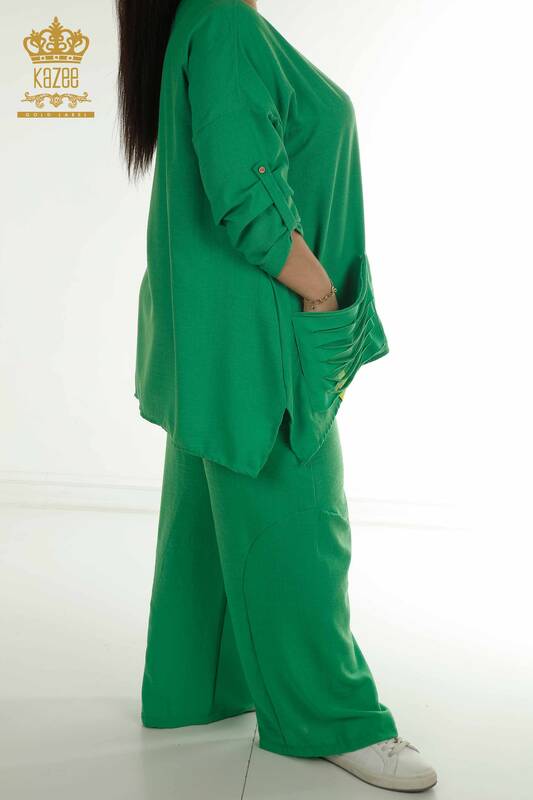 Wholesale Women's Two-piece Suit with Pocket Detail Green - 2402-211031 | S&M