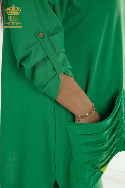 Wholesale Women's Two-piece Suit with Pocket Detail Green - 2402-211031 | S&M - Thumbnail