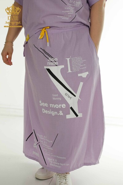 Wholesale Women's Two-piece Suit with Text Detail Lilac - 2402-231038 | S&M - Thumbnail