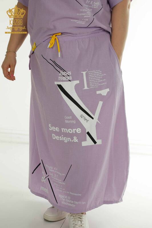 Wholesale Women's Two-piece Suit with Text Detail Lilac - 2402-231038 | S&M