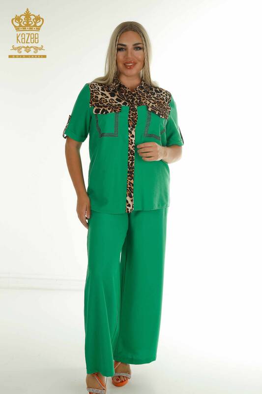 Wholesale Women's Two-piece Suit Tiger Patterned Green - 2407-4515 | A.