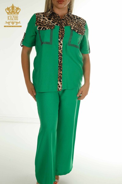 Wholesale Women's Two-piece Suit Tiger Patterned Green - 2407-4515 | A. - Thumbnail