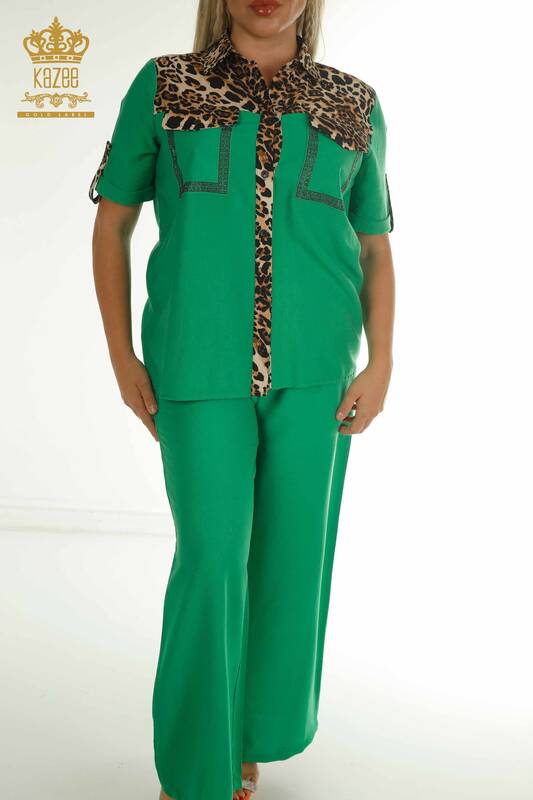 Wholesale Women's Two-piece Suit Tiger Patterned Green - 2407-4515 | A.