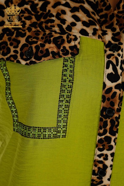 Wholesale Women's Two-piece Suit Tiger Patterned Pistachio Green - 2407-4515 | A - Thumbnail