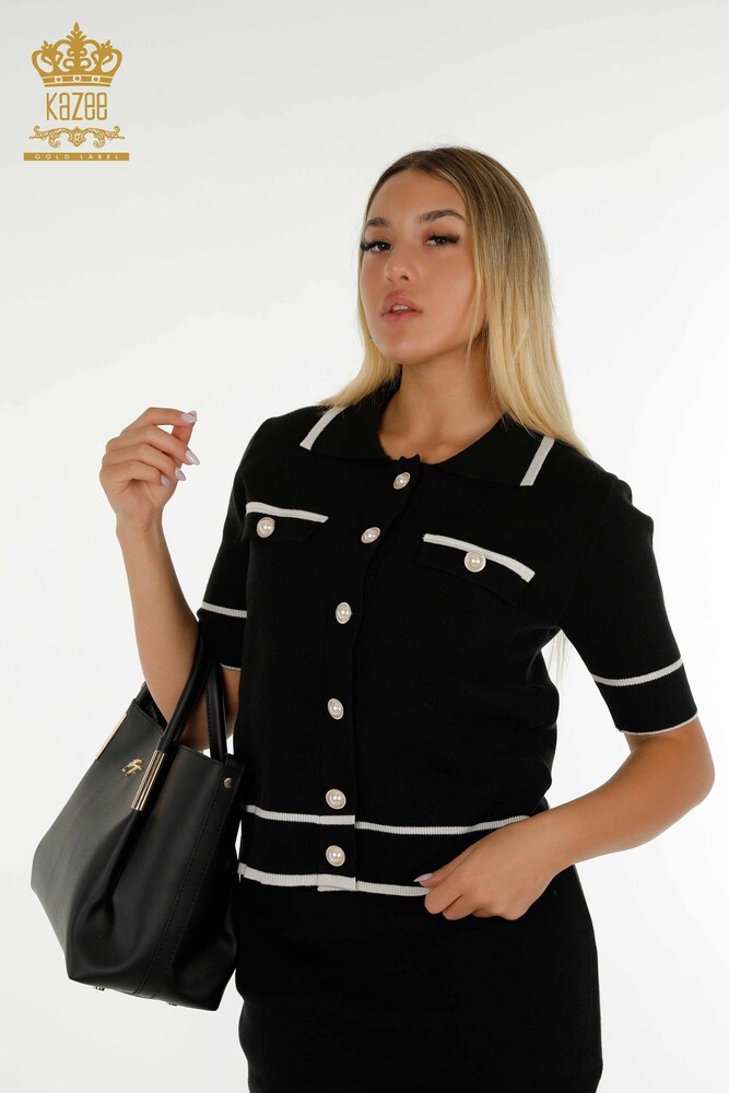 Wholesale Women's Two Suit - Button Detailed - Black Ecru - 30303 | KAZEE - 3