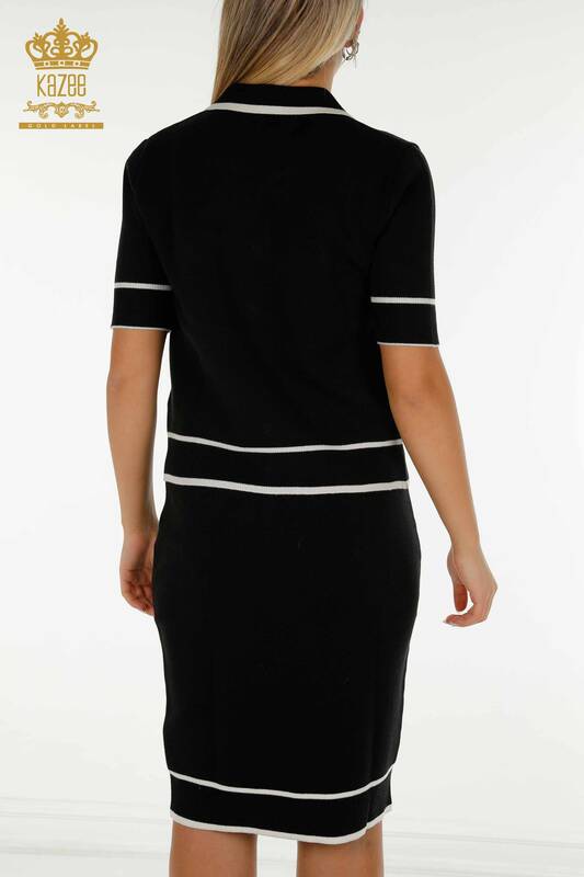Wholesale Women's Two Suit - Button Detailed - Black Ecru - 30303 | KAZEE