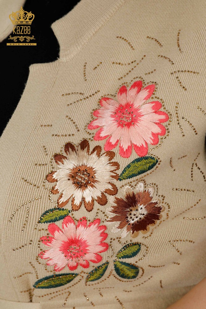 Wholesale Women's Vest Floral Pattern Beige - 16804 | KAZEE - 3