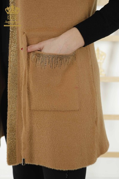 Wholesale Women's Vest Stone Embroidered Corded Camel - 30244 | KAZEE - Thumbnail