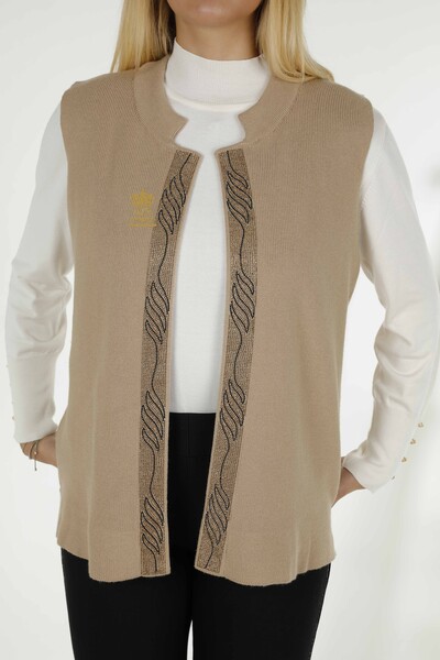 Wholesale Women's Vest Colored Stone Embroidered Beige - 30617 | KAZEE - Thumbnail