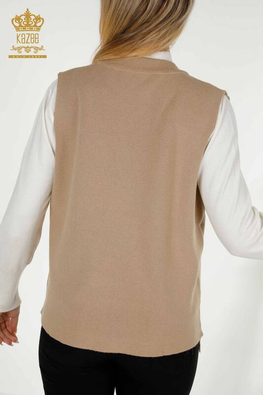 Wholesale Women's Vest Colored Stone Embroidered Beige - 30617 | KAZEE