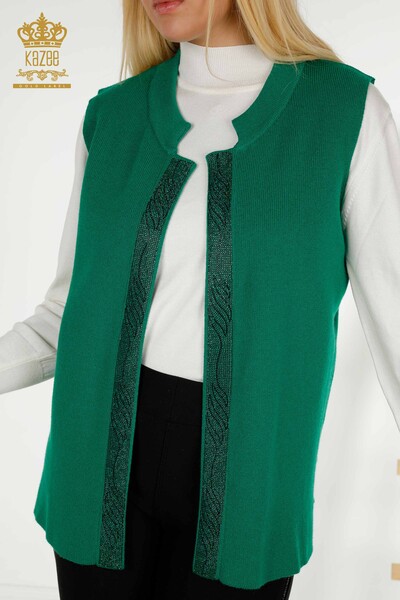 Wholesale Women's Vest Colorful Stone Embroidered Green - 30617 | KAZEE - Thumbnail