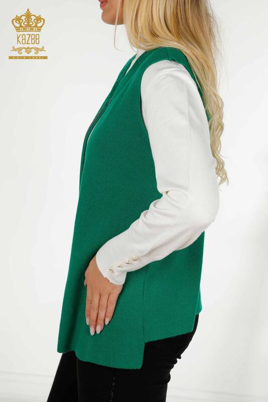 Wholesale Women's Vest Colorful Stone Embroidered Green - 30617 | KAZEE